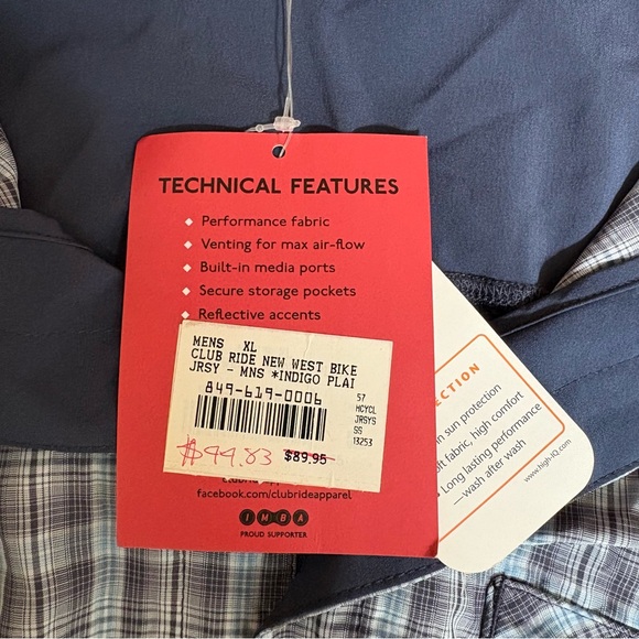 Club Ride New West Bike Jersey Cycling Mesh Zip Plaid Pearl Snap Button Mens XL - Picture 9 of 11